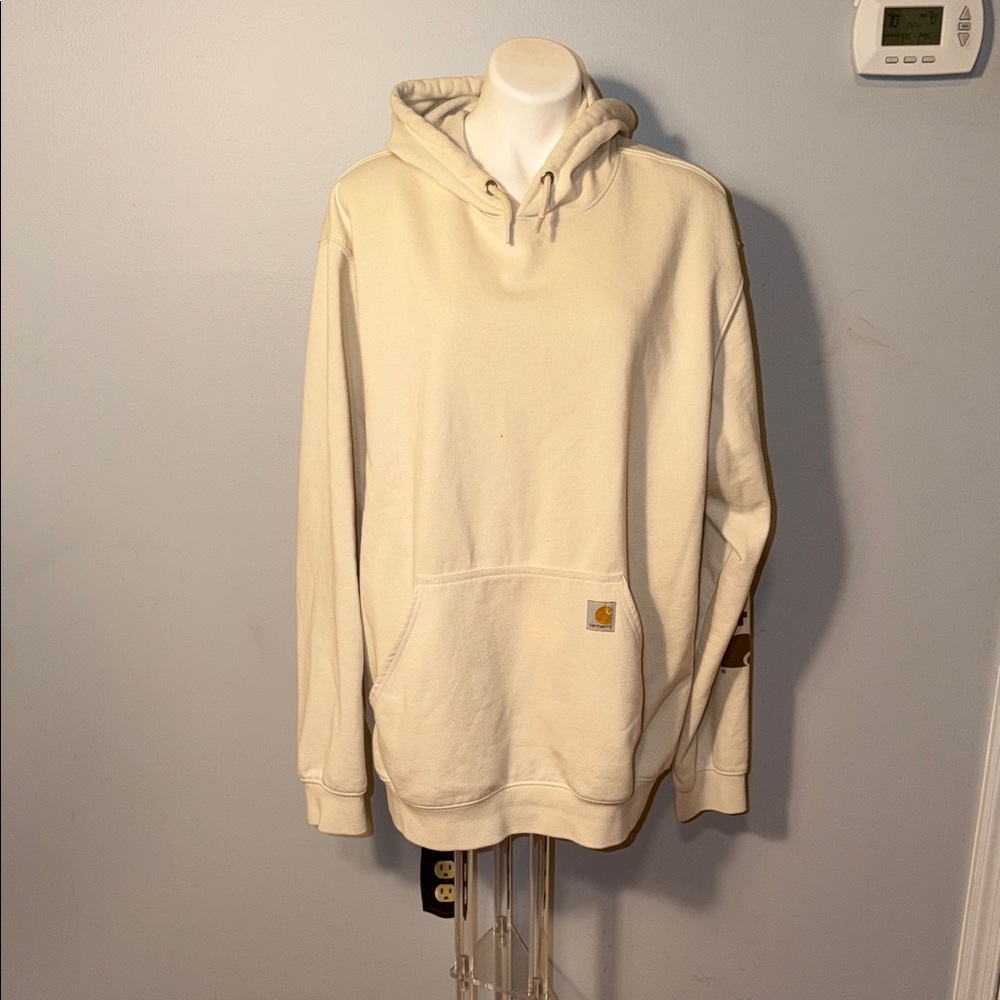 Carhartt Mens Loose Fit Cream color Hoodie. Front pocket. X-Large,